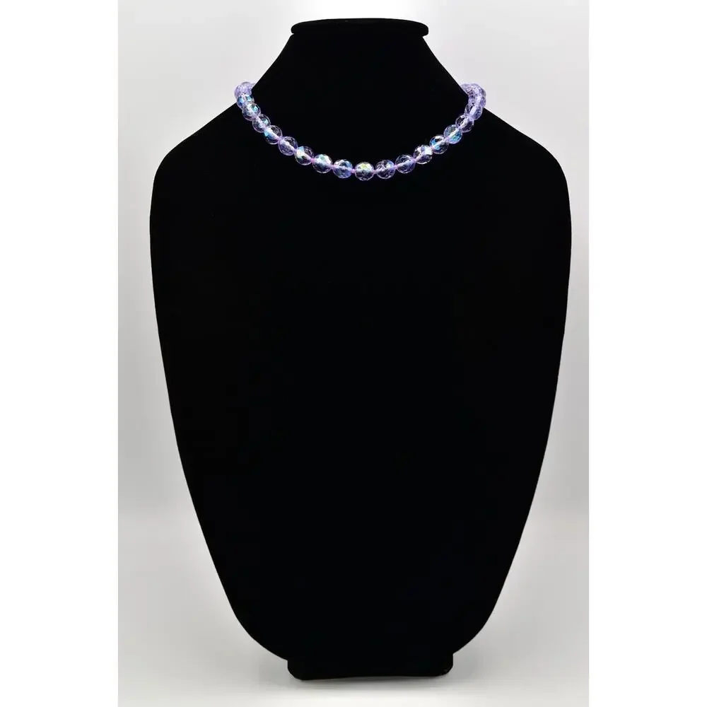 Vintage Crystal Collar Necklace Glass Beaded Purple Lavender Heavy Chunky BinBD